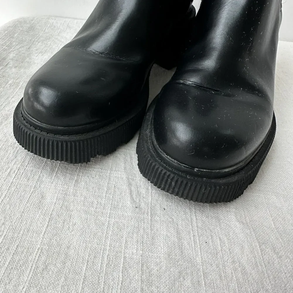 Zara Lug‎ Sole Ankle Platform Boots Black Size 38 Chunky Heel US 7.5